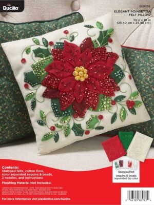 Bucilla Elegant Poinsettia Felt Applique Throw Pillow Kit 86983E