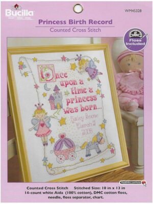 Bucilla Counted Cross Stitch Birth Record Kit, Princess 45328
