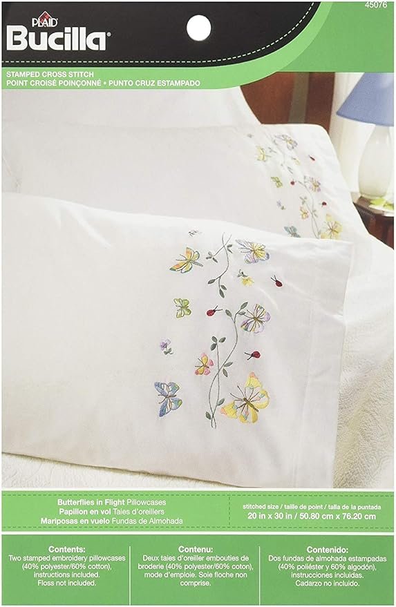 Bucilla Stamped Embroidery Pillow Case Pair 45076