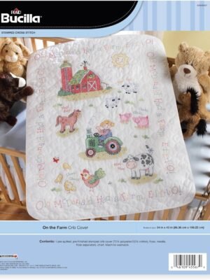 Bucilla Stamped Cross Stitch Crib Cover Kit, On The Farm 45567