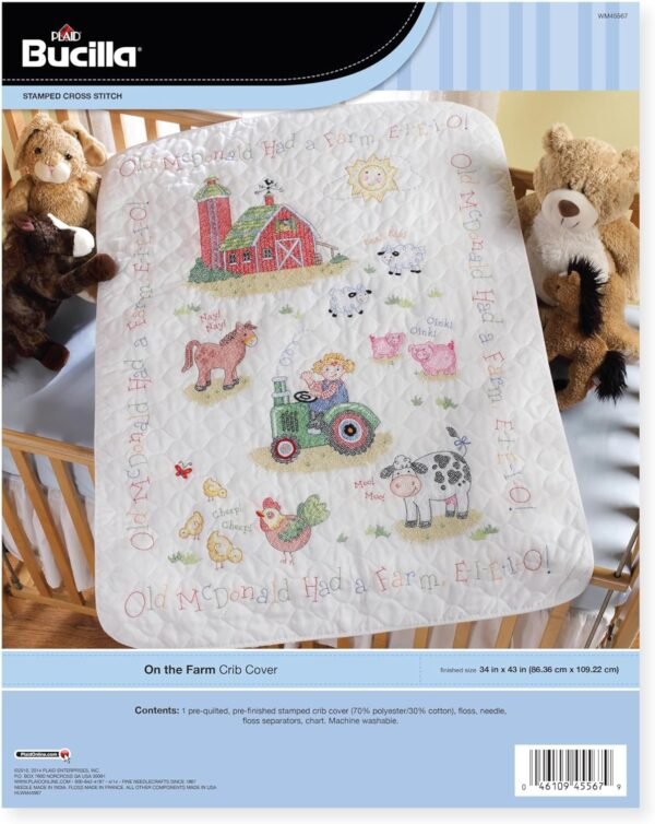 Bucilla Stamped Cross Stitch Crib Cover Kit, On The Farm 45567