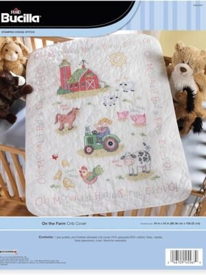 Bucilla Stamped Cross Stitch Crib Cover Kit, On The Farm 45567