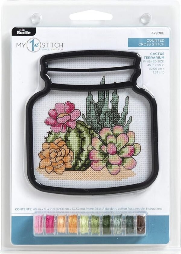 Bucilla Counted Cross Stitch Kit, Terrarium Cactus 47908E