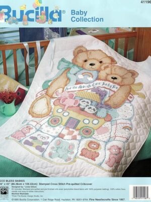 Bucilla "God Bless Babies" Stamped Cross Stitch Pre-Quilted Crib Cover Kit 41196
