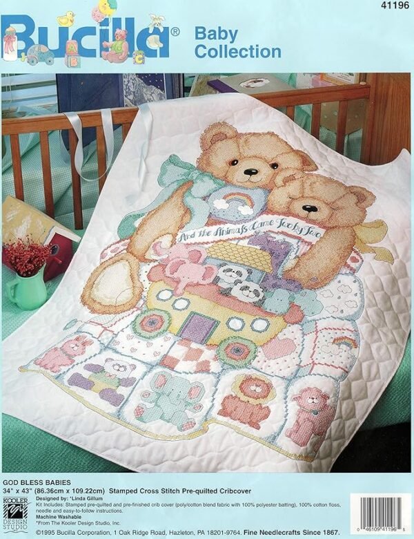 Bucilla "God Bless Babies" Stamped Cross Stitch Pre-Quilted Crib Cover Kit 41196