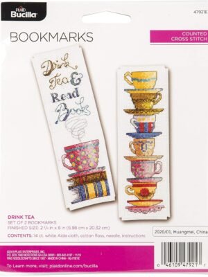 Bucilla 47921E Counted Cross Stitch Bookmarks, Mini Drink Tea 47921E