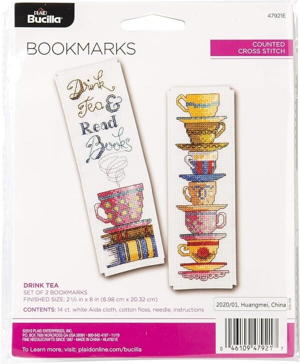 Bucilla Counted Cross Stitch Bookmarks, Mini Drink Tea 47921E