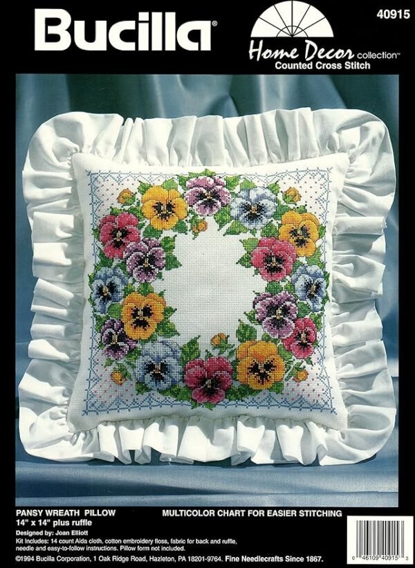 Bucilla "Pansy Wreath Pillow" Home Decor Collection Counted Cross Stitch 40915