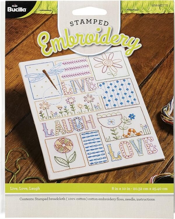 Bucilla LIVE,LOVE,LAUGH Stamped Embroidery WM46277E