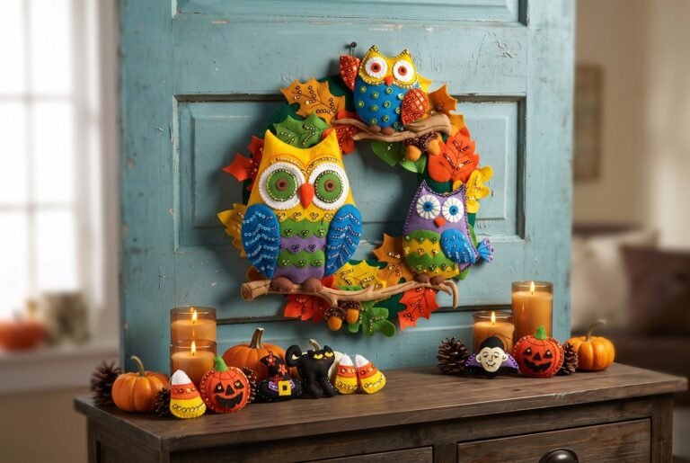 Kits de Halloween Bucilla en Fieltro: Coronas de Brujas, Adornos Espeluznantes y Más 2 Bucilla Halloween felt kits hero image