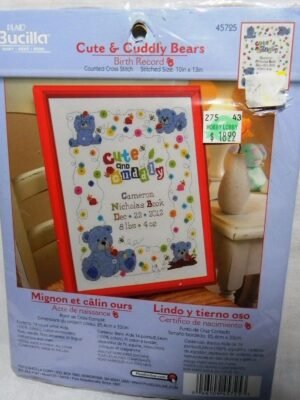 Bucilla Cute and Cuddly Bears Birth Record Counted Cross Stitch Kit 45725 - main product photo