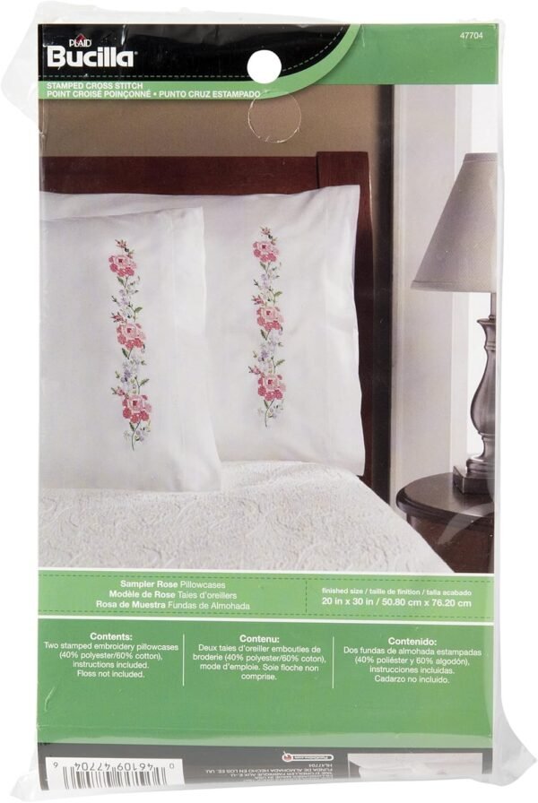 Bucilla Sampler Rose | Stamped Cross Stitch Pillowcase Kit | 47704