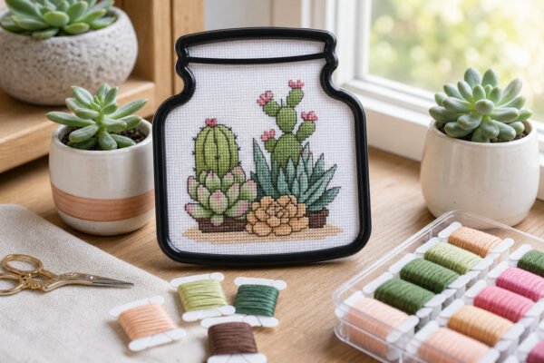 Bucilla Terrarium Cactus | Kit de punto de cruz contado | 47908E