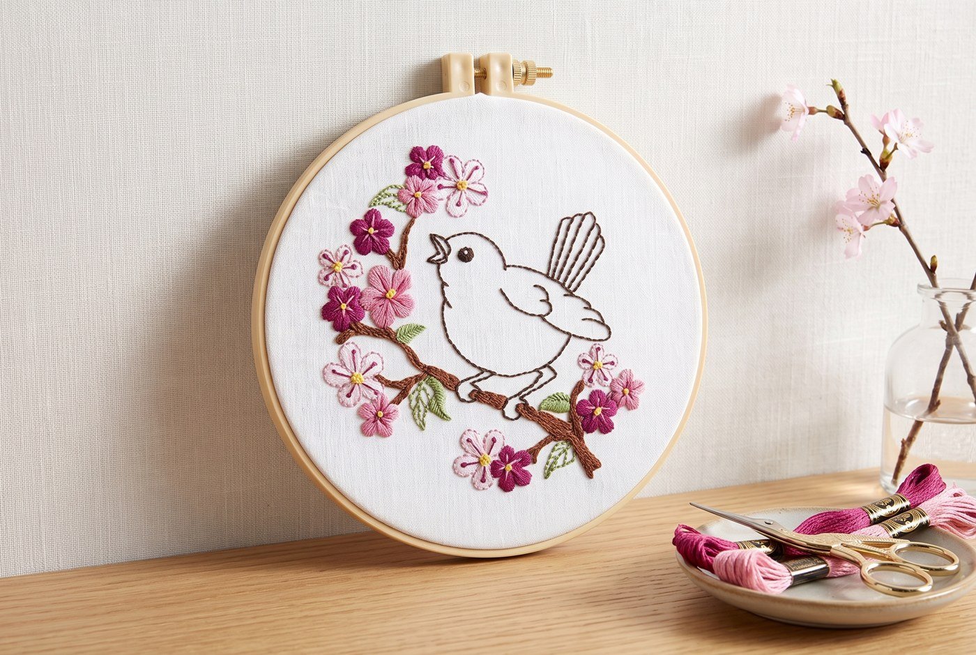 Cherry Blossom Birdie 47917E bastidor de bordado estampado