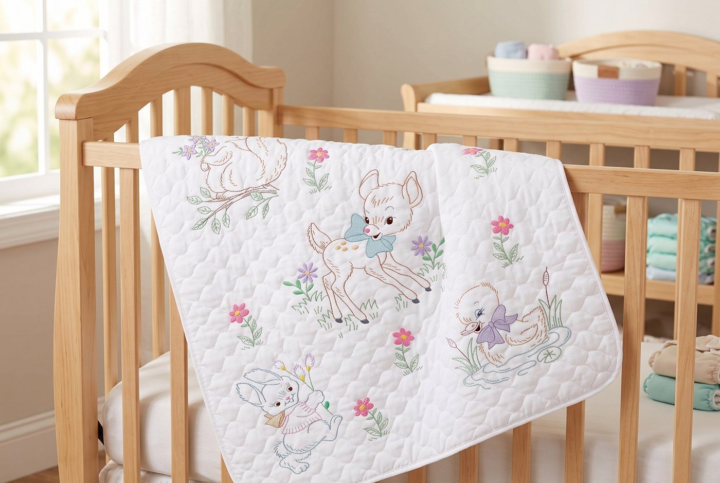 Springtime Baby Animals 49472E cubrecuna de bordado estampado
