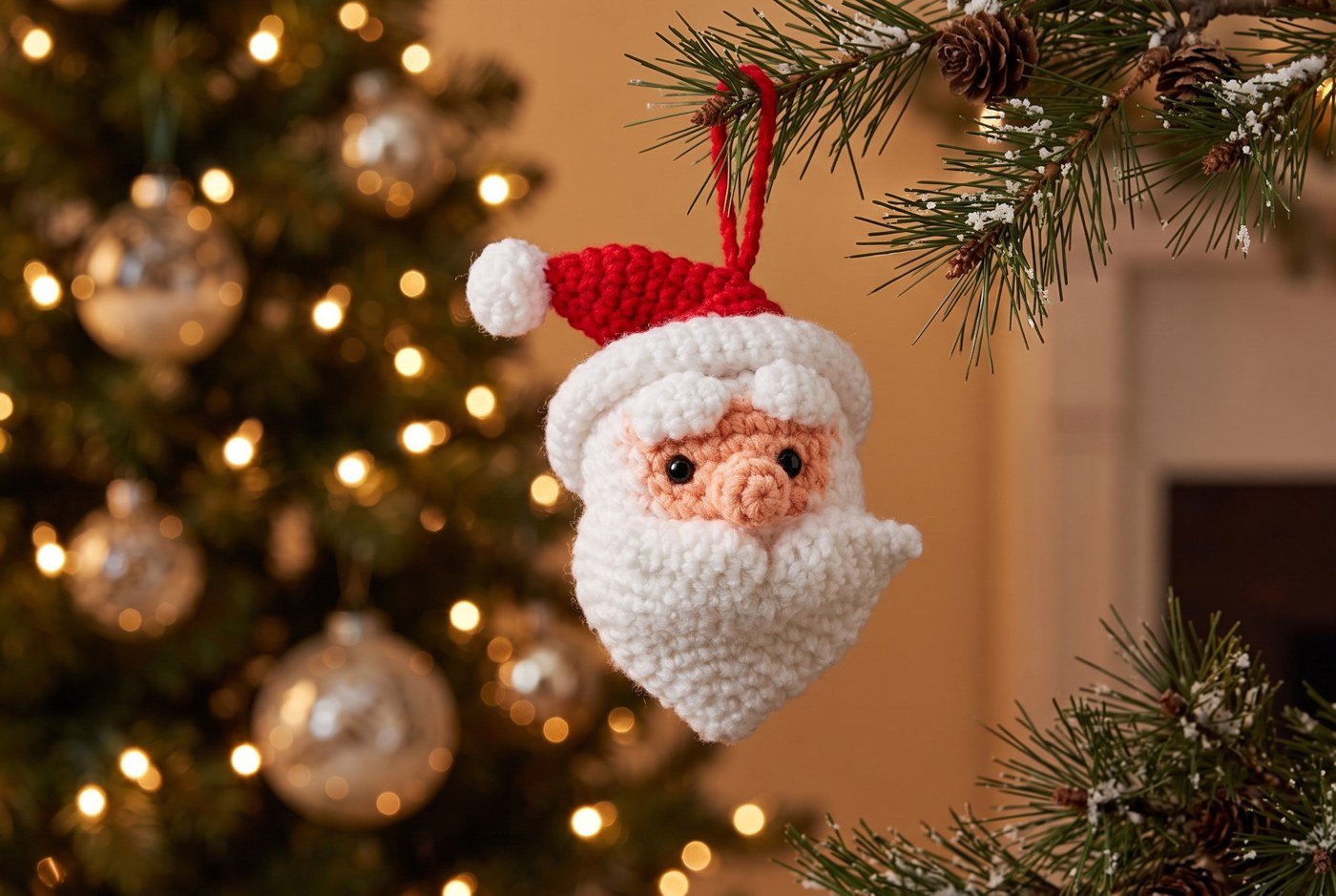 Santa Ornament 49629E crochet amigurumi hanging on Christmas tree
