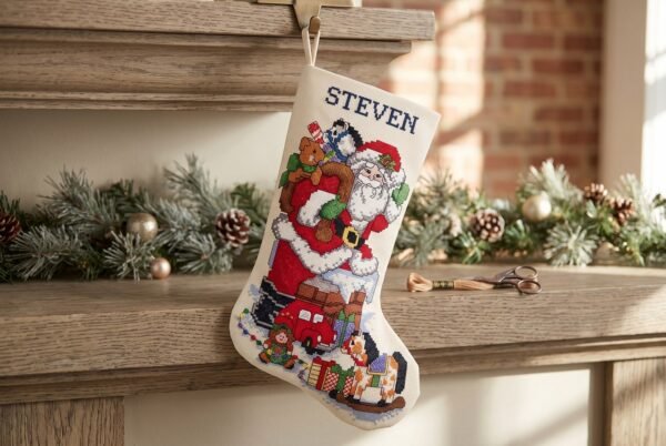 Bucilla Down the Chimney | Kit de media navideña en punto de cruz estampado | 83053