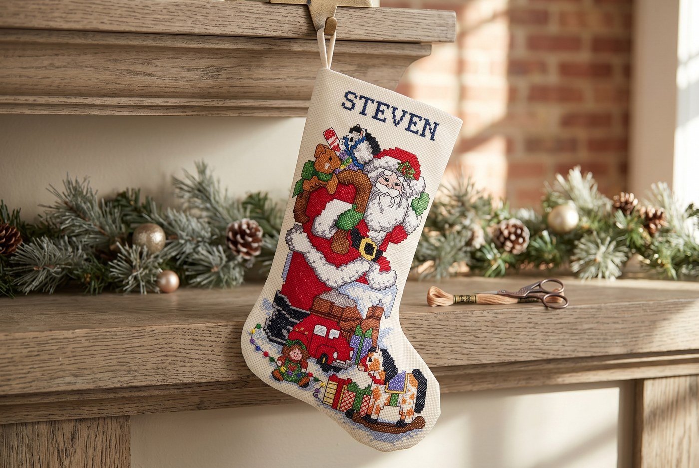 Down the Chimney 83053 media navideña de punto de cruz estampado