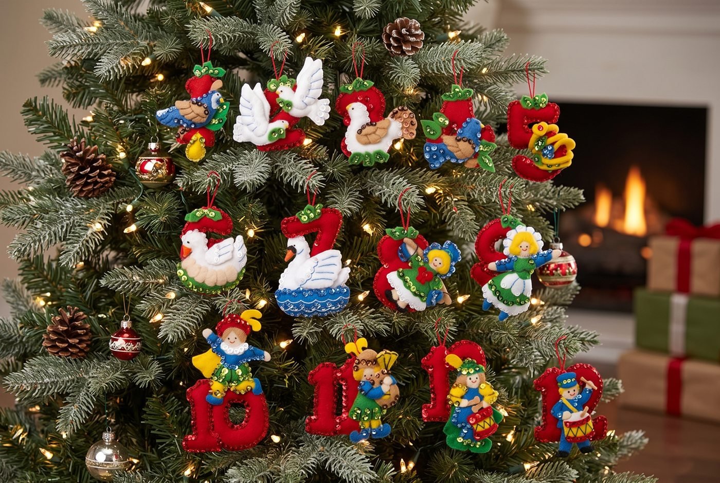 Bucilla Twelve Days of Christmas felt ornament kit set of 12 (89446E) Twelve Days of Christmas 89446E felt applique numbered ornament set of 12