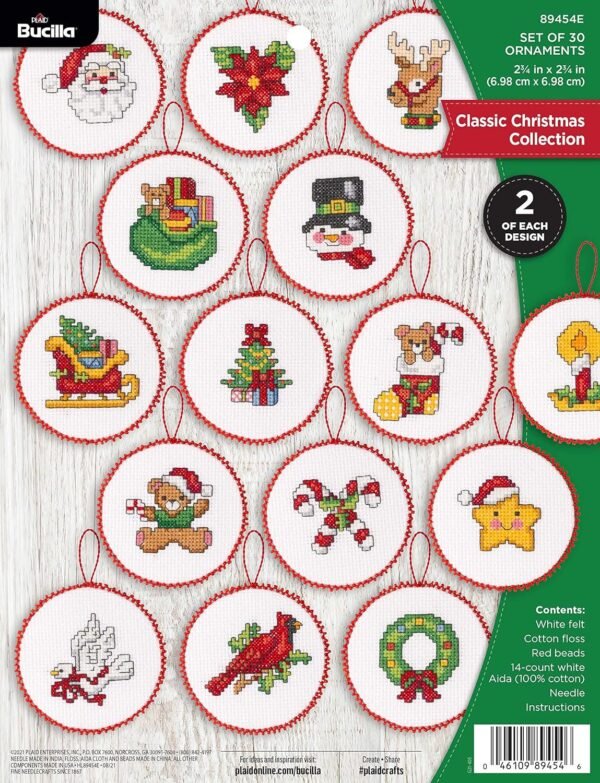 Bucilla Classic Christmas Collection Counted Cross Stitch Ornament Kit 89454E - main product photo