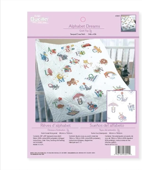Bucilla Alphabet Dreams | Stamped Cross Stitch Baby Quilt Kit | 43241