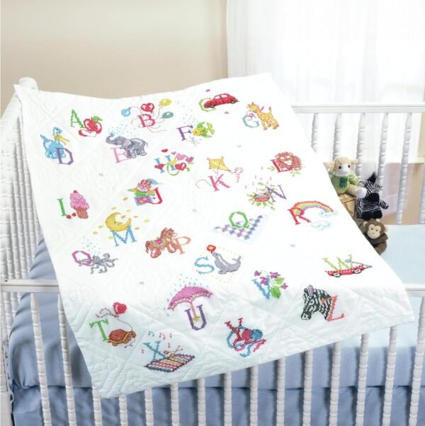 Bucilla Alphabet Dreams | Stamped Cross Stitch Baby Quilt Kit | 43241