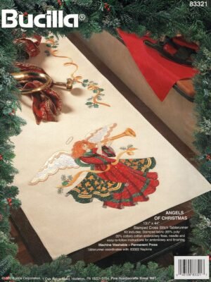 Bucilla Angels of Christmas | Stamped Cross Stitch Table Runner Kit | 83321