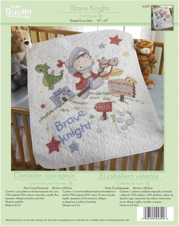 Bucilla Brave Knight | Stamped Cross Stitch Crib Cover Kit | 45399