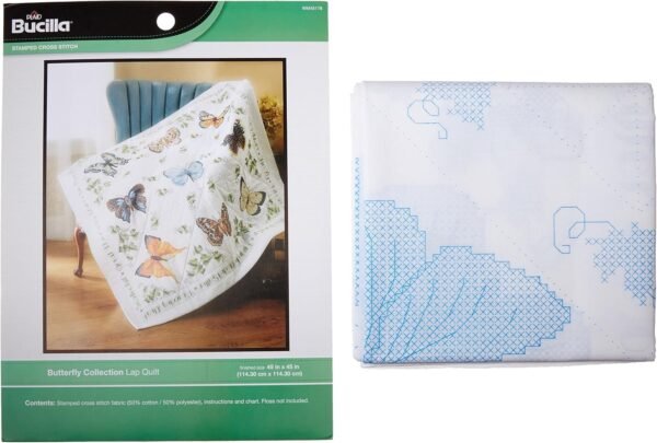 Bucilla Butterfly Collection | Stamped Cross Stitch Lap Quilt Kit | 45178
