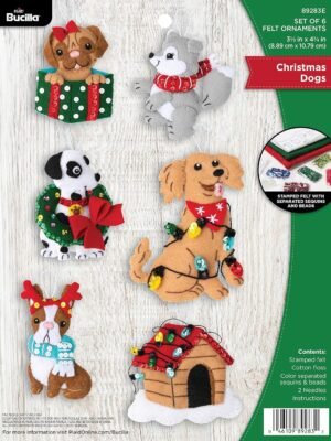 Bucilla Christmas Dogs | Felt Applique Ornament Kit | 89283E