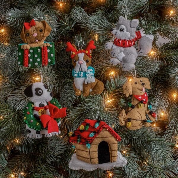 Bucilla Christmas Dogs | Felt Applique Ornament Kit | 89283E