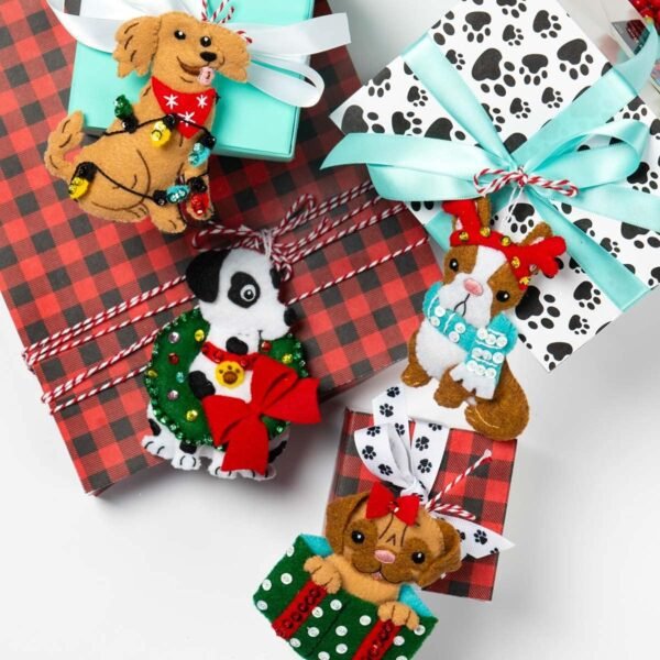 Bucilla Christmas Dogs | Felt Applique Ornament Kit | 89283E
