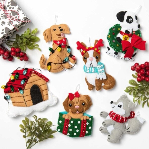 Bucilla Christmas Dogs | Felt Applique Ornament Kit | 89283E