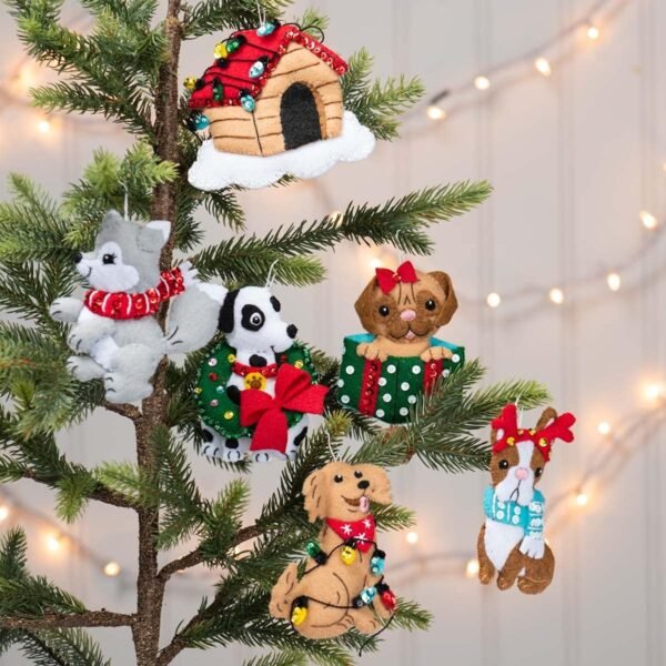 Bucilla Christmas Dogs | Felt Applique Ornament Kit | 89283E