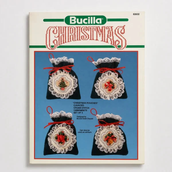 Bucilla Vintage Christmas Pouches Counted Cross Stitch Ornament Kit 82632 - studio product photo