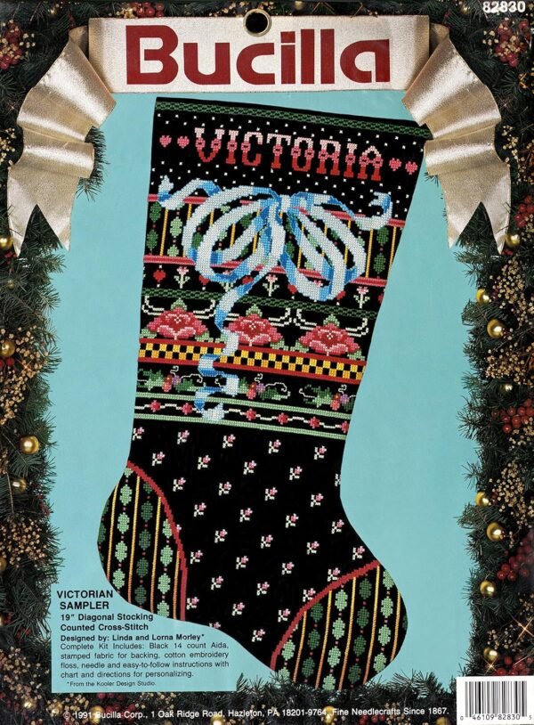 Bucilla Victorian Sampler | Counted Cross Stitch Christmas Stocking Kit | 82830