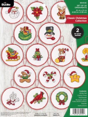 Bucilla Classic Christmas Collection | Cross Stitch Ornament Kit | 89454E