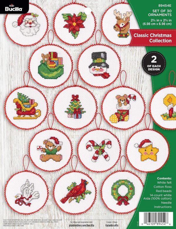 Bucilla Classic Christmas Collection | Cross Stitch Ornament Kit | 89454E