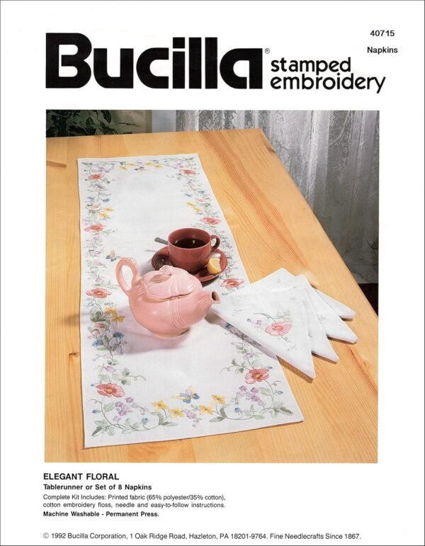 Bucilla Elegant Floral Napkins | Stamped Embroidery Kit | 40715