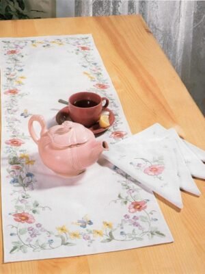 Bucilla Elegant Floral Tablerunner | Stamped Embroidery Table Runner Kit | 40714