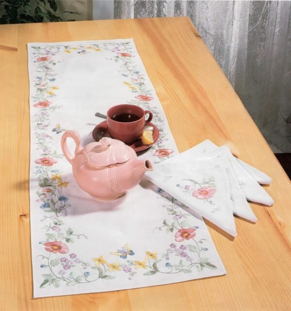 Bucilla Elegant Floral Tablerunner | Stamped Embroidery Table Runner Kit | 40714