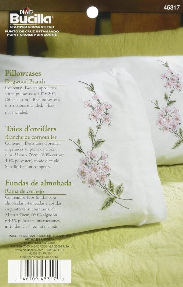 Bucilla Dogwood Branch | Embroidery Pillowcase Pair Kit | 45317