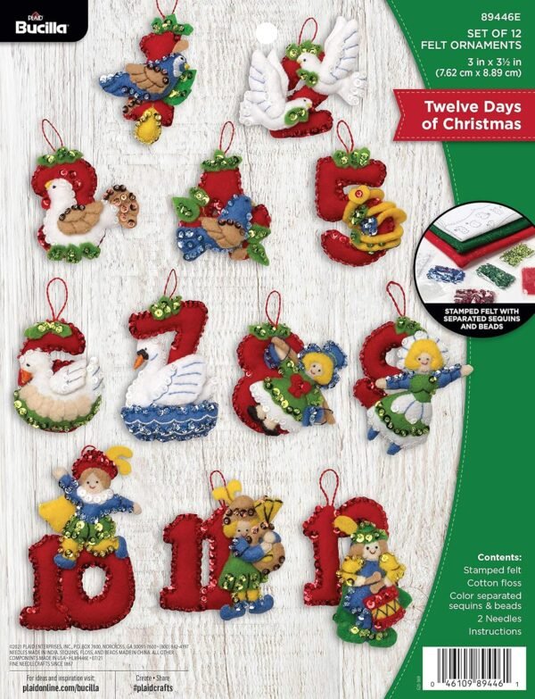 bucilla-felt-applique-12-piece-ornament-making-kit-twelve-days-of-christ-89446e-primary Bucilla Twelve Days of Christmas | Felt Applique Ornament Kit | 89446E