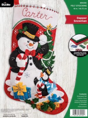 Bucilla Felt Applique " Making Dapper Snowman | Felt Applique Christmas Stocking Kit | 89530E