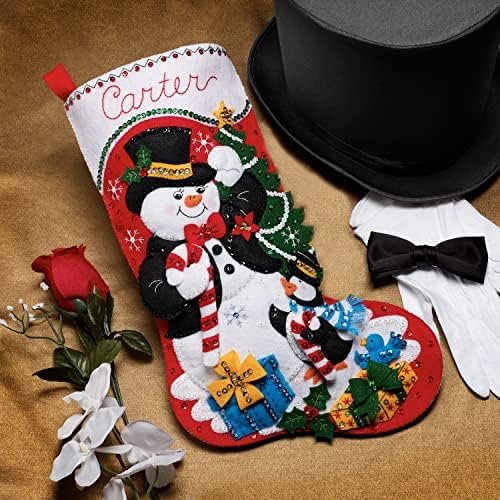 Bucilla Felt Applique " Making Dapper Snowman | Felt Applique Christmas Stocking Kit | 89530E