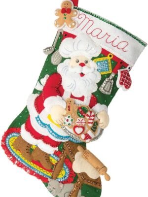 Bucilla Felt Applique " Making Gingerbread Santa | Felt Applique Christmas Stocking Kit | 89312E