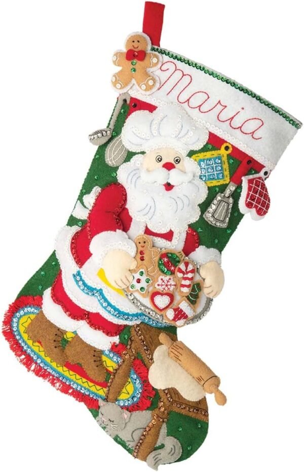 Bucilla Felt Applique " Making Gingerbread Santa | Felt Applique Christmas Stocking Kit | 89312E