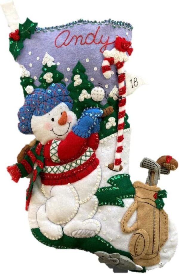 Bucilla Golfing Snowman | Felt Applique Christmas Stocking Kit | 89474E