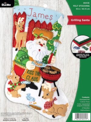 bucilla-felt-applique-18-stocking-making-kit-grilling-santa-perfect-for-89313e-primary Bucilla Grilling Santa | Kit de media navideña de fieltro | 89313E