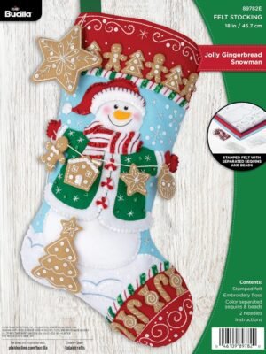 Bucilla Felt Applique " Making Jolly Gingerbread Snowman | Felt Applique Christmas Stocking Kit | 89782E